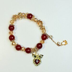 Blooming Grace Bracelet-- Red agate · clear quartz · gold accents